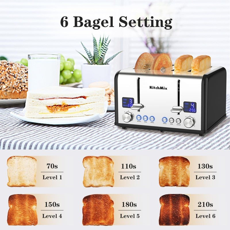 4 Slice Toaster Black - Stainless Steel, LCD Timer, Wide Slots, Dual Display1