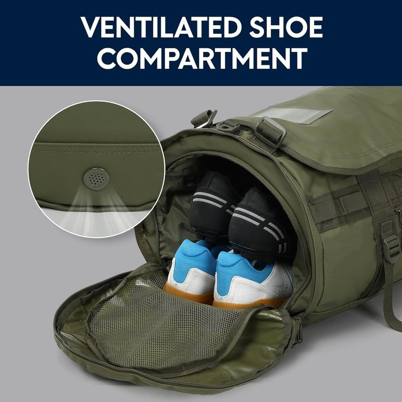 45L Gym Duffle Backpack Army Green Water Resistant Shoes Compartment2