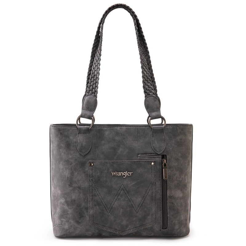 Wrangler Distressed Tote Bag Women Western Purse Multi Pocket Shoulder Bag Grey3