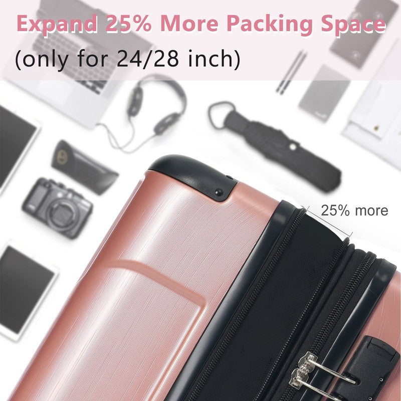 Carry on Luggage 24 Inch, ABS+PC Lightweight 65L Capacity Hardshell Suitcase wit1