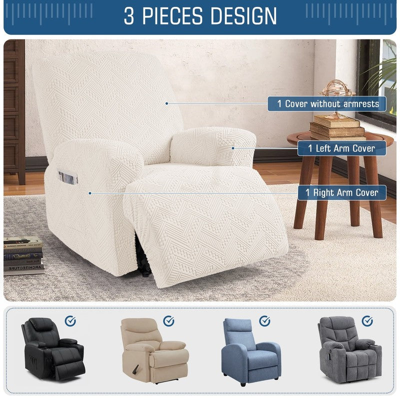 Beige Recliner Chair Slipcover with Pockets, Non-Slip & Washable Cover2