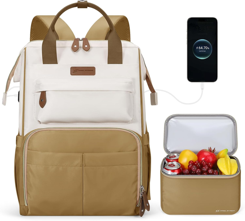 Travel Laptop Backpack 15.6 17.3" Nurse Work Bag w/ Lunch Khaki Beige0
