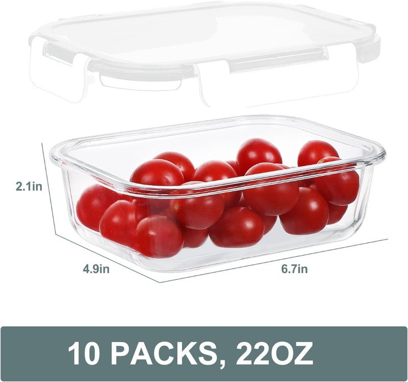 10 Pack 22oz Glass Meal Prep Containers Airtight BPA Free White5