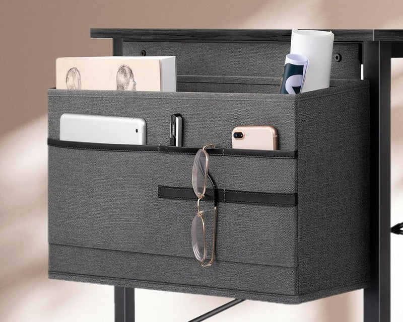 48" Small Computer Desk w/ Power Outlets USB Port Storage Bag Hook Office Black4