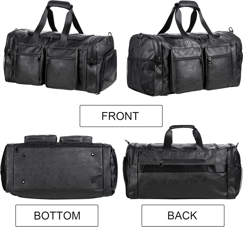 Travel Weekender Bag w/ Shoe Pouch Large Leather Overnight Carry On1