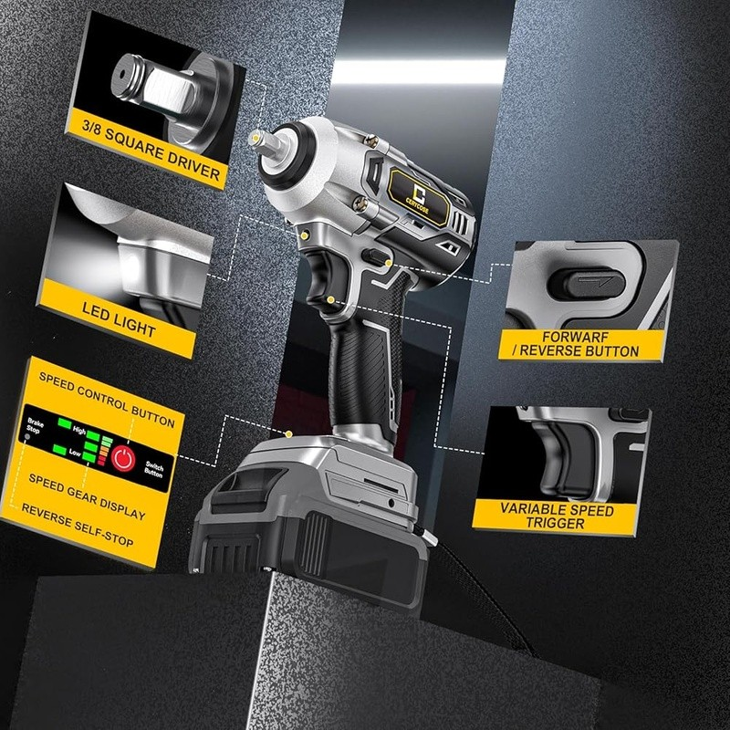 Cordless Impact Wrench 3/8 Inch 250FT-LBS Brushless Electric Tool LED Light New7