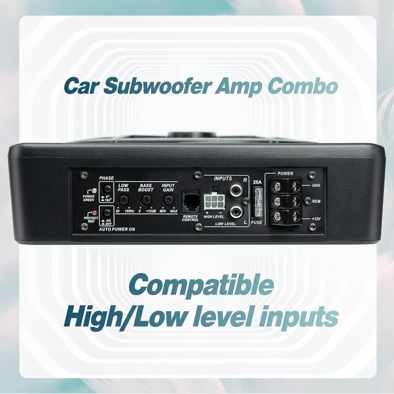 10" 800W Slim Under Seat Car Subwoofer with Built-in Amp & LED Light3