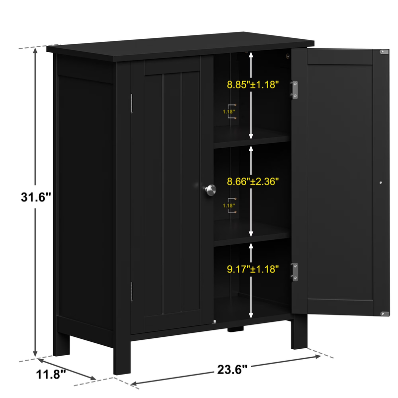 Wooden 2 Door Bathroom Cabinet Storage with 3 Shelves Free Standing, Black4