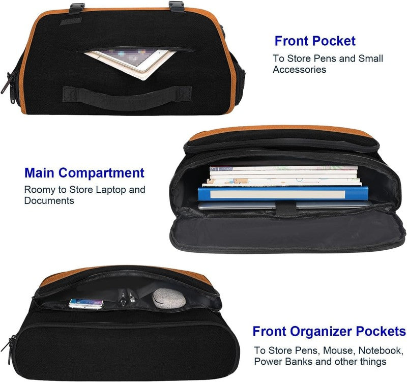15.6 Inch Messenger Bag Laptop Briefcase Water Resistant Satchel Black Brown3