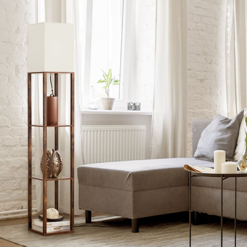 63" Brown LED Floor Lamp with Shelves, Modern Standing Lamp w/ Storage9
