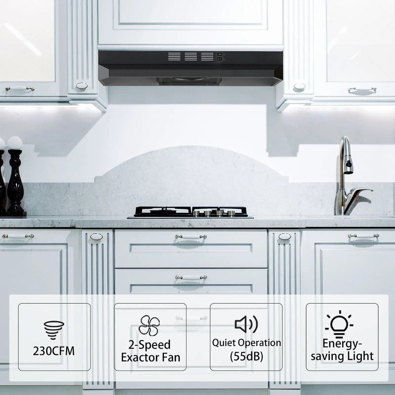 30" Under Cabinet Range Hood Black 230CFM LED Convertible Kitchen Vent4