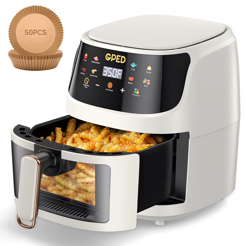 Air Fryer 8 in 1 Oilless Oven Visible Window Nonstick Basket Ivory 7.5QT7