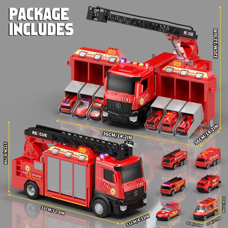 Fire Truck Toy for Boys 2–5 – Lights, Siren Sounds, Water Spray, Ladder & 6 Mini7