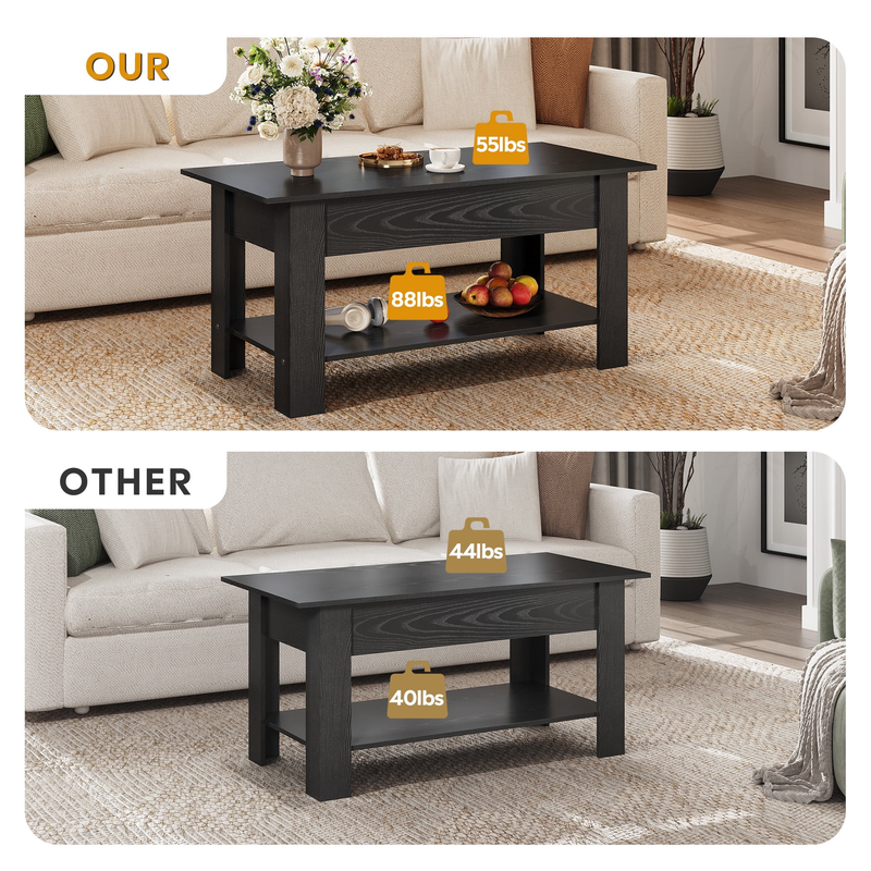 39" Lift Top Coffee Table with Storage Shelf & Hidden Compartment and Lifting To5