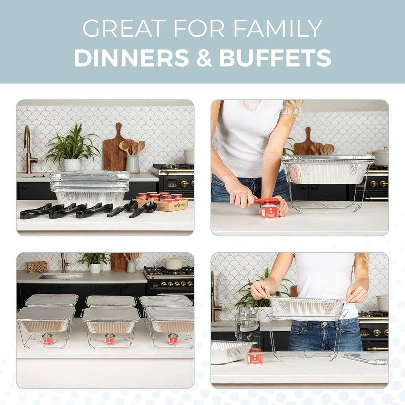 6 Pack   Disposable Chafing Dish Buffet Set, Half Size Pans, Welded Body Food Wa6