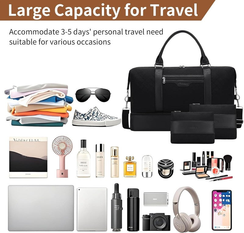 21in Women Weekender Duffle Bag 2Pc Canvas Leather Carry On Shoe Compartment2