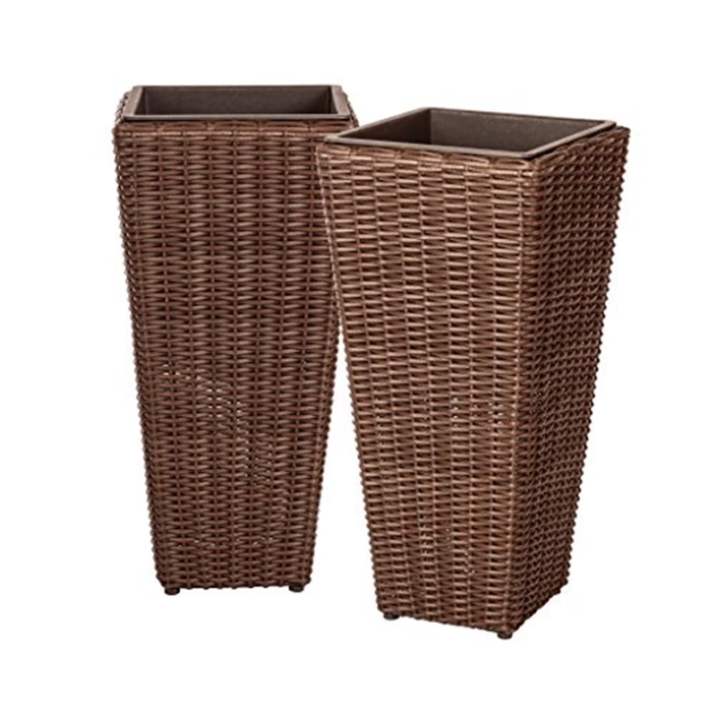 62501 Alto Wicker All Weather Planter Set with Liners Tall Plant Decor Box for O0
