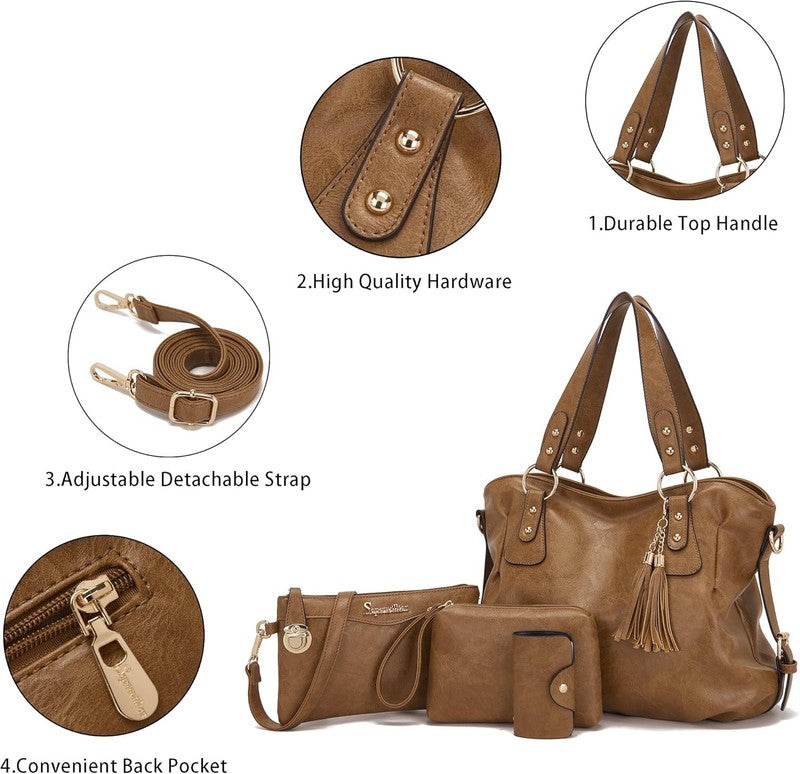 Women Fashion Handbag Set 4PCS Shoulder Bag Satchel Hobo Tote Purse3