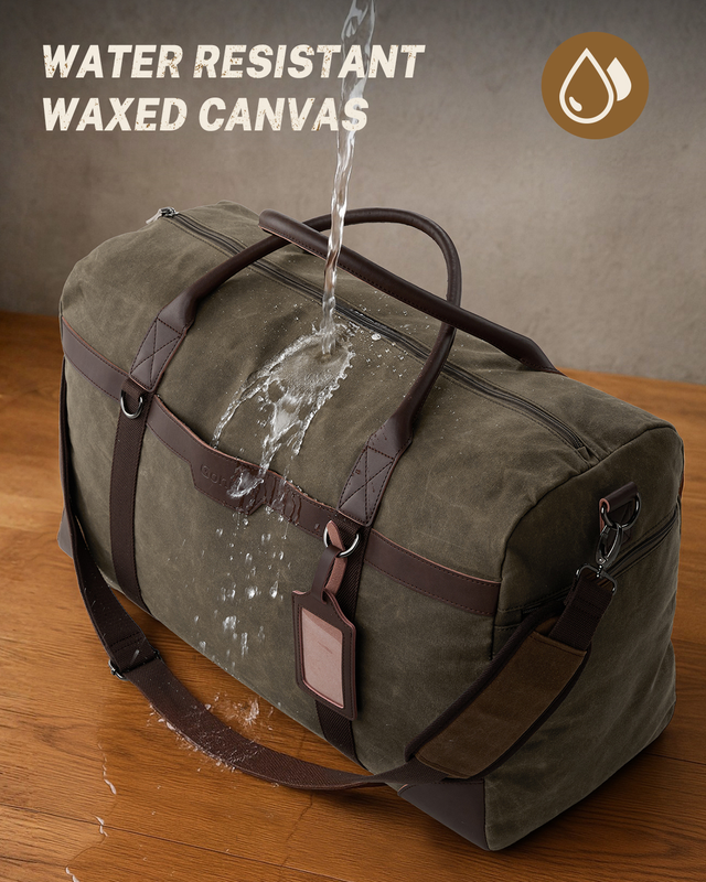 55L Waxed Canvas Duffle Bag Water Resistant Vintage Travel w/Shoe Comp5