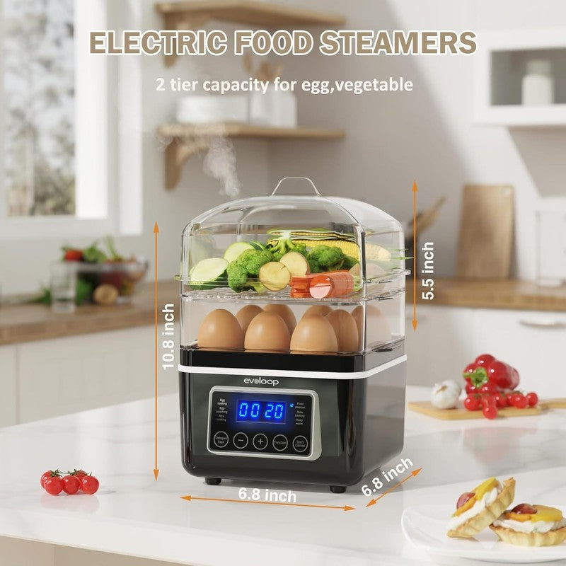 2 Tier Electric Food Steamer 4QT Digital Veggie & Egg Cooker BPA Free Auto Off1