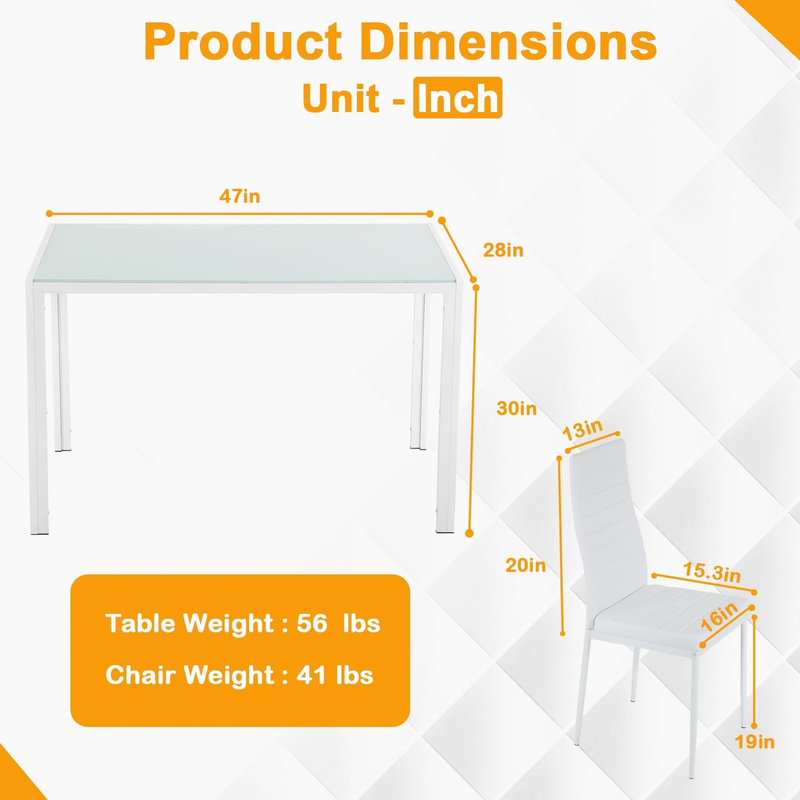 5 Piece Dining Table Set White Glass Table 4 Chairs Faux Leather Easy Assembly2