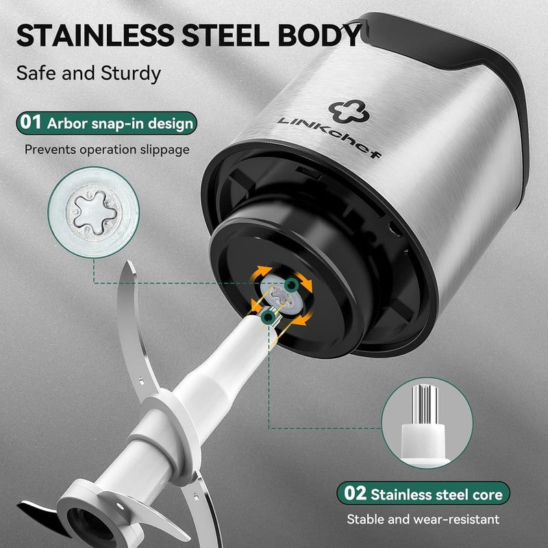 250W Mini Food Chopper 5-Cup Processor with 4 Blades, Stainless Steel2