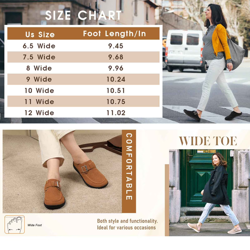 Women's Casual Suede Clogs Adjustable Strap Wide Fit Mules7