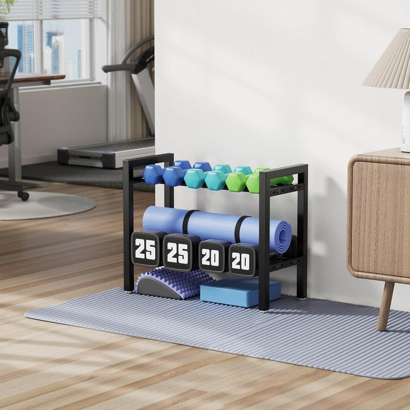 2 Tier Adjustable Dumbbell Rack 20” Home Gym Weight Kettlebell2