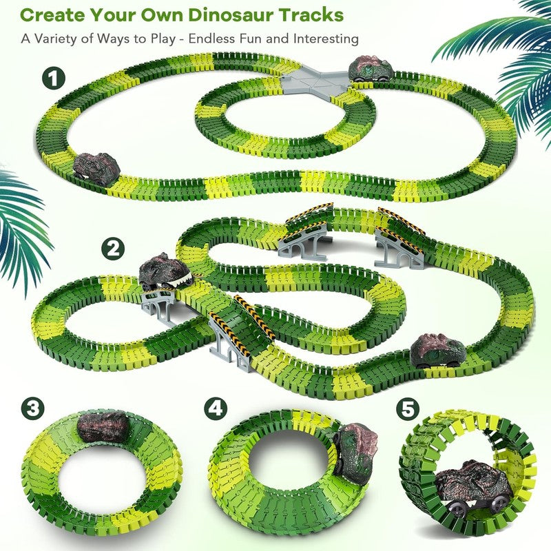 Dinosaur Toys,Create a Dinosaur World Road Race,Flexible Track Playset and 2 Pcs2