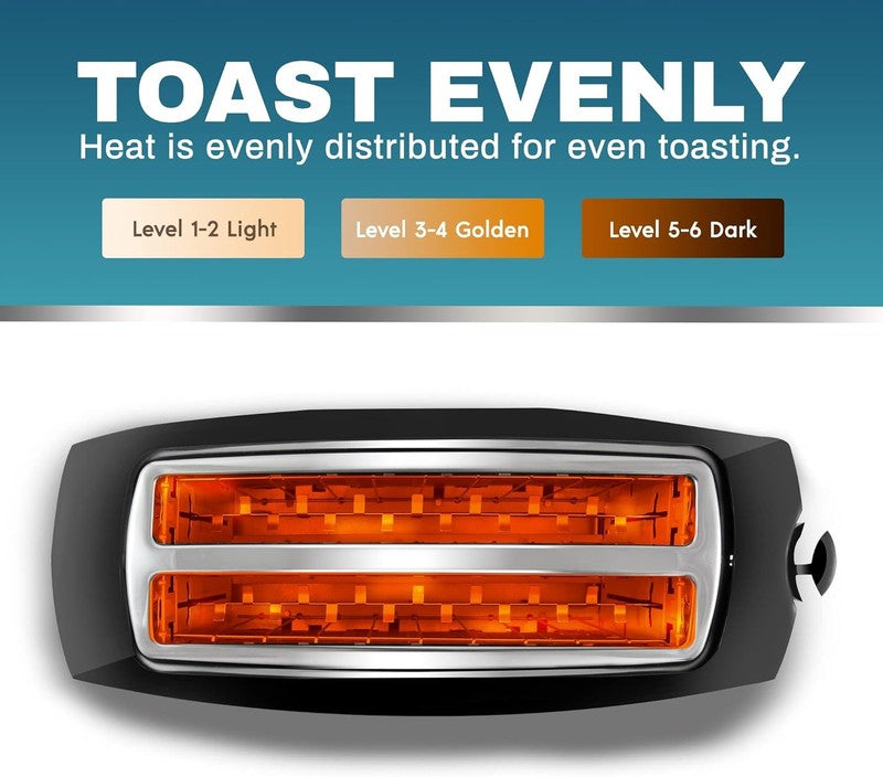 ECT4829B 4 Slice Toaster Black - Long Slots, 6 Settings, Bagel, Defrost, Cancel1