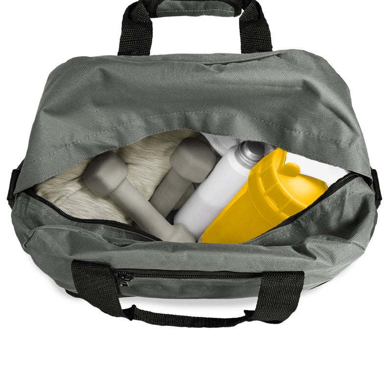 14" Small Duffel Bag Gym Duffle Two Tone in Gray with Shoulder Strap3