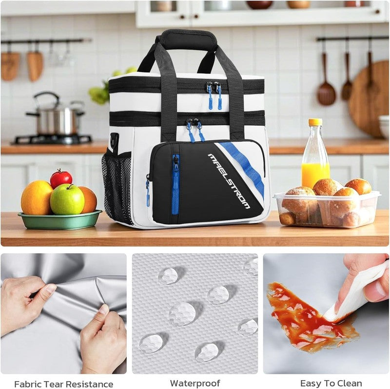 20L Expandable Double Deck Insulated Lunch Bag White Cooler6