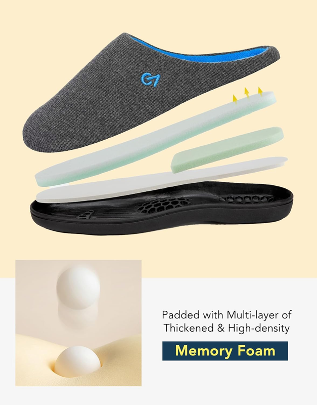Men'S Two Tone Memory Foam House Slippers Indoor Outdoor Durable Rubber Sole5