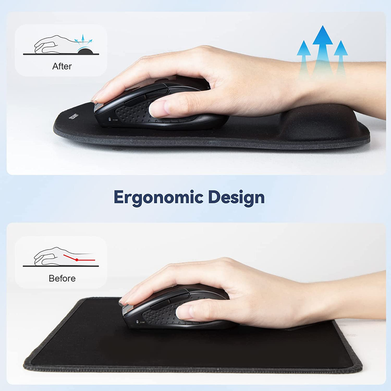 Mouse Pad with Wrist Support Ergonomic Non-Slip Waterproof Black1