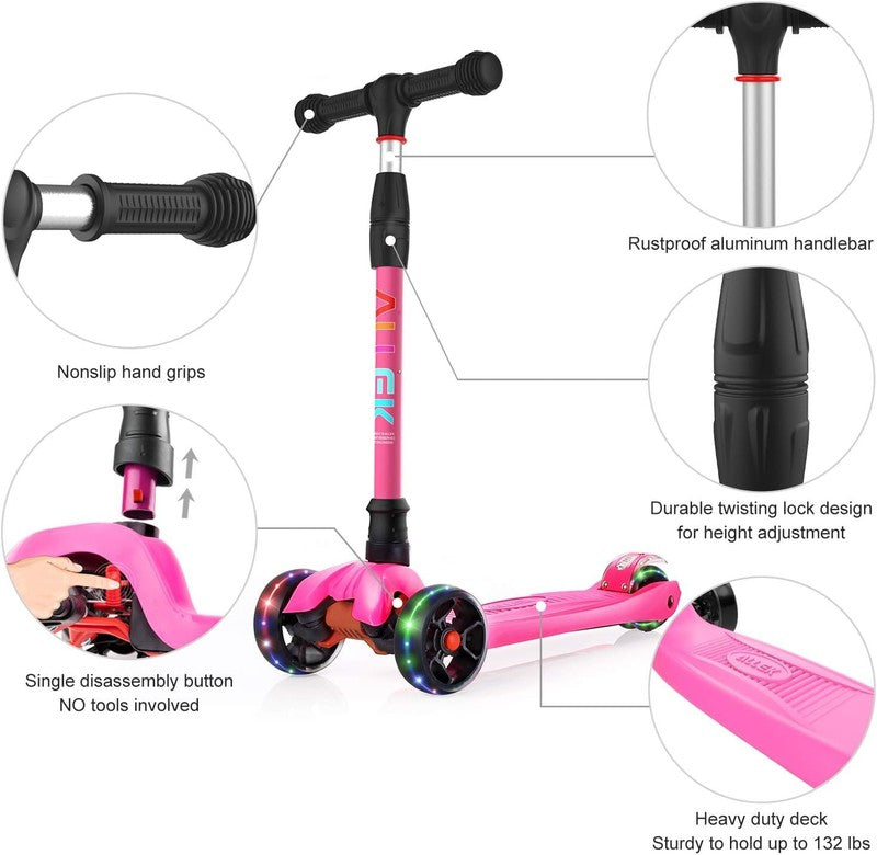 Kick Scooter B02 Lean 'N Glide Wide PU Light Up Wheels 4 Heights Rose Pink1