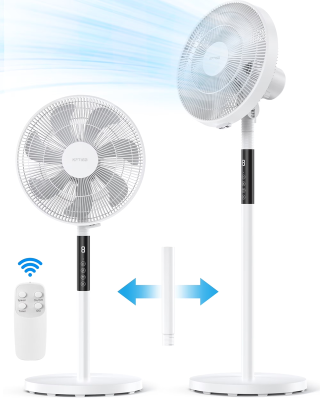 Oscillating Pedestal Fan, 7 Blades 3 Speeds 9H Timer Standing Floor Fan with Rem9