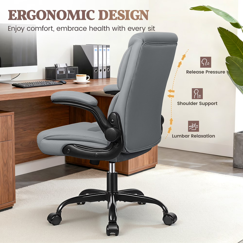 Ergonomic Leather Computer Office Chair 400LB Capacity Gray5
