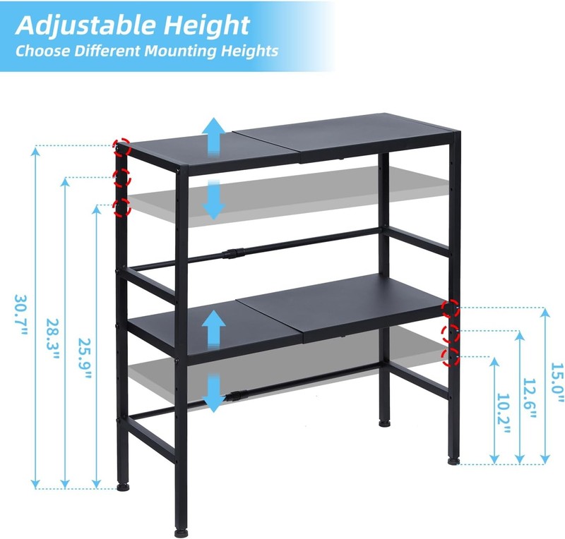 2 Tier Expandable Metal Storage Shelves Heavy Duty 150lb Adjustable Utility Rack2