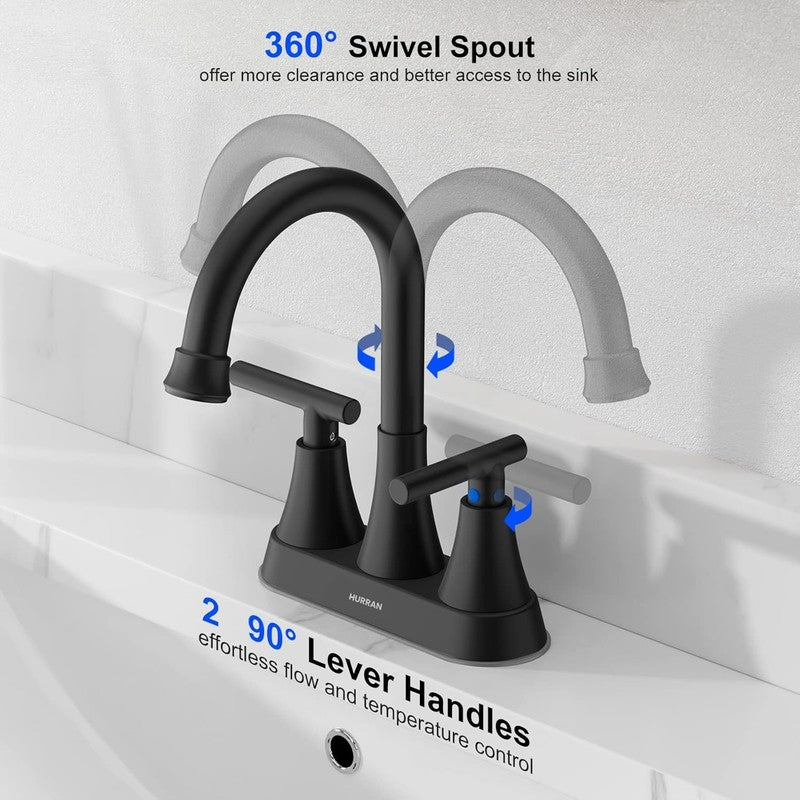 2 Pack Matte Black Bathroom Sink Faucet 4" Centerset w/ Drain Hoses2
