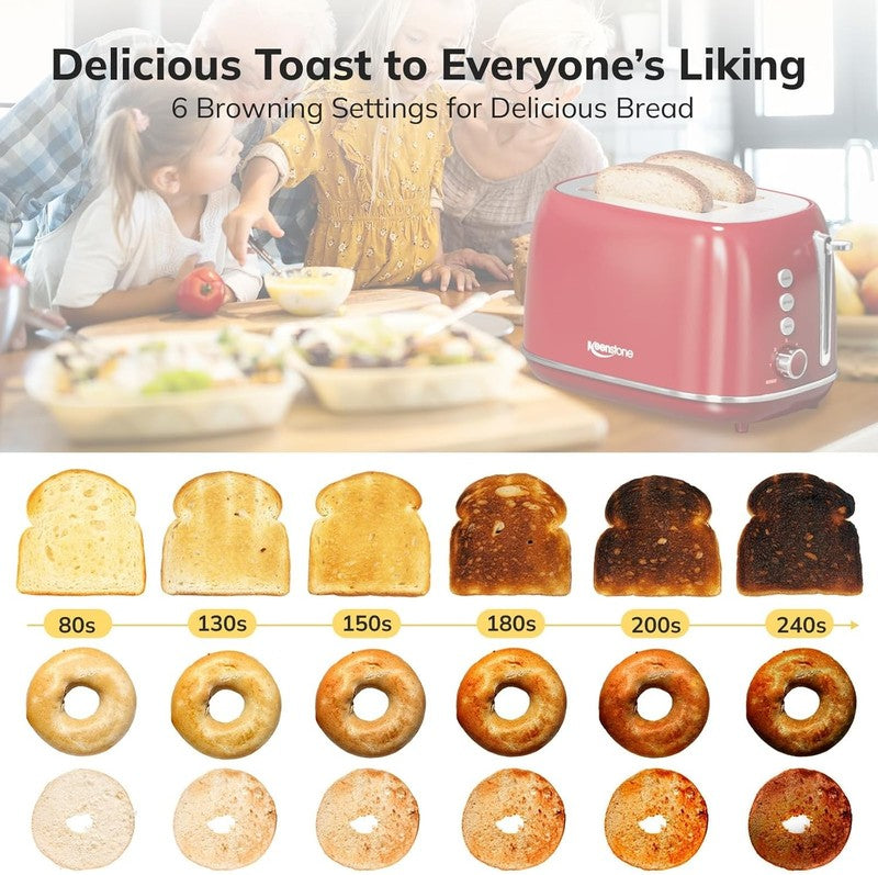 Retro 2 Slice Toaster Red - Wide Slot, Bagel, Defrost, 6 Shade, Crumb Tray2