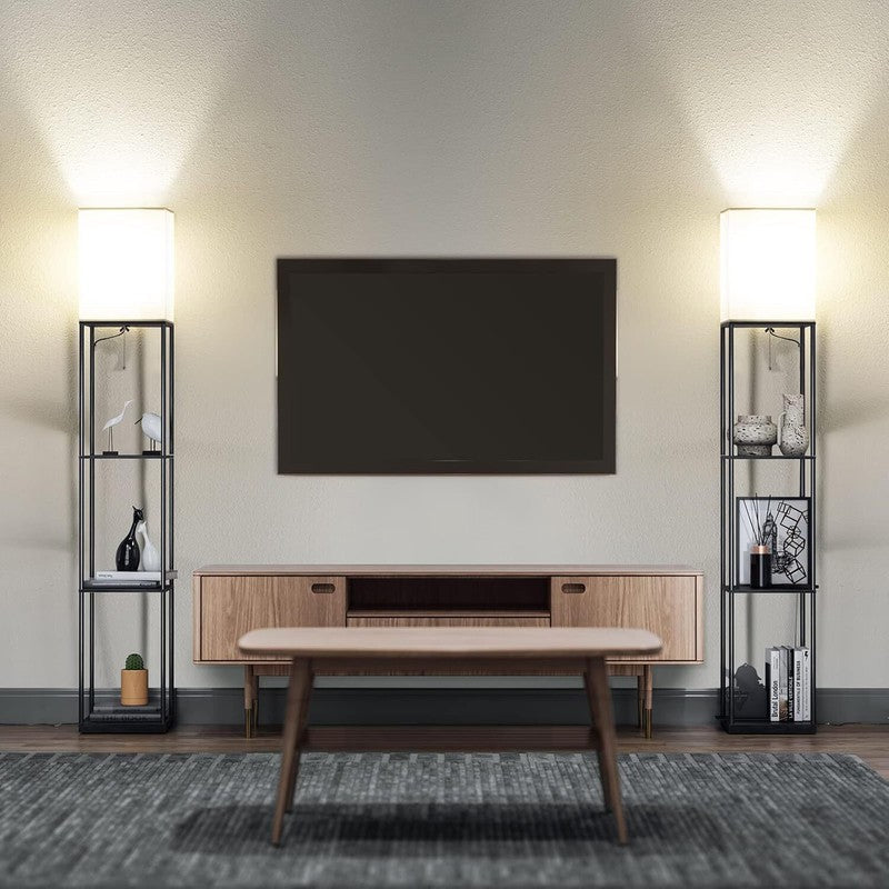 Floor Lamp with Shelves, Modern Square Standing Lamp, Bookshelf Lamp (Black)9