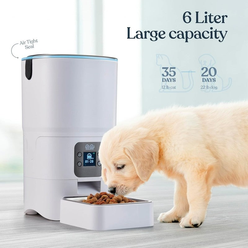 Smart Automatic Cat Feeder, 6L Food with LCD Display for Easy Setup (White)2