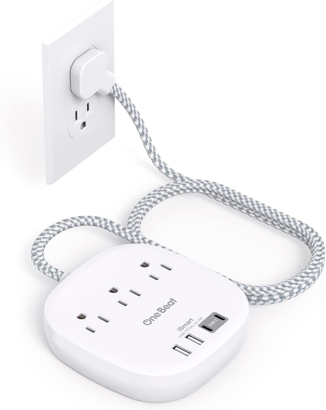Flat Plug Power Strip 3 Outlets 4 USB 2 USB C 6FT Cruise Approved7