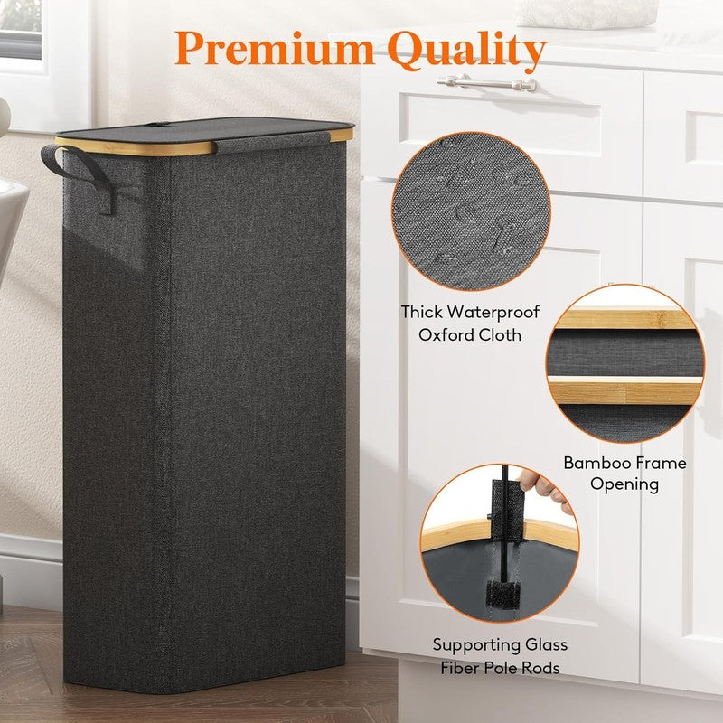 65L Narrow Laundry Hamper with Lid & Removable Bag, Foldable Clothes Basket5