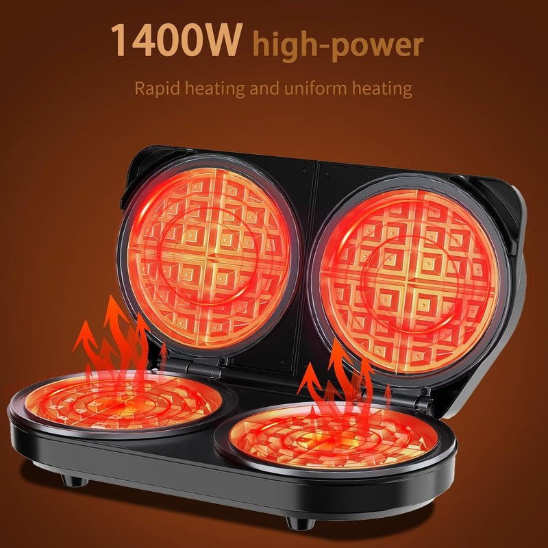 Double Waffle Maker 6" 1400W Belgian Waffle Iron Nonstick Temp Control Stainless1