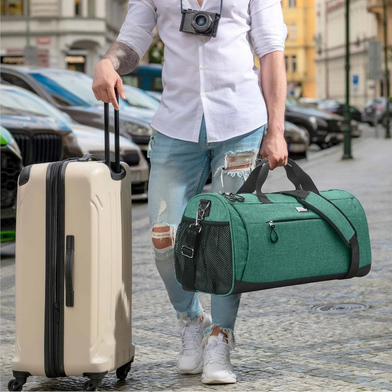 Gym Bag Unisex Duffel Shoe Compartment Wet Pocket Travel Sports Textured Green M7