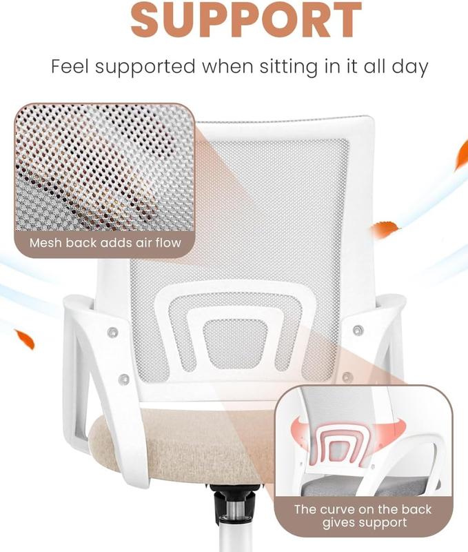 Mesh Office Desk Chair Ergonomic Mid Back Lumbar Support Adjustable Beige4
