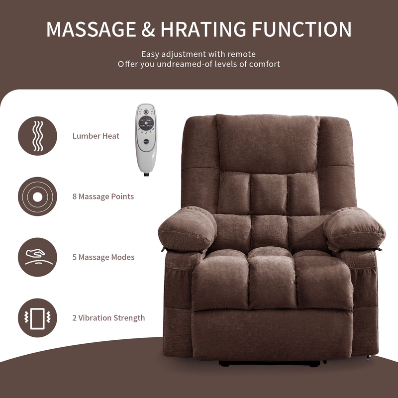 Power Lift Recliner Chair Heat Massage Infinite Position USB Port Brown5