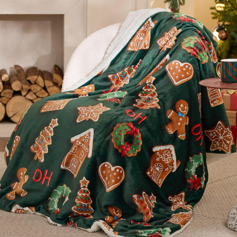 Christmas Throw Blanket Soft Sherpa 3D Gingerbread Couch Sofa Bed 50"x60" 8