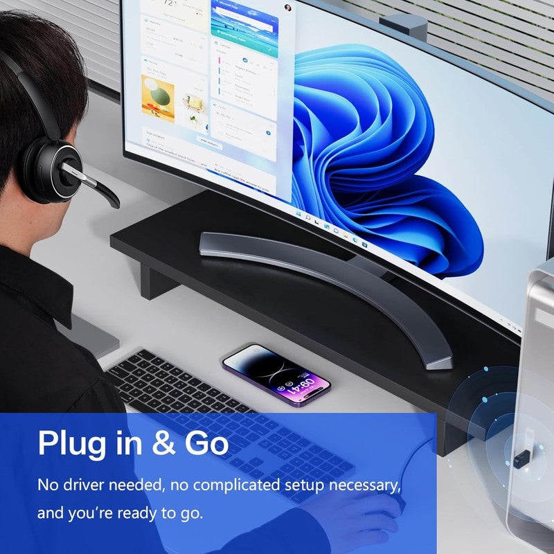 Bluetooth Wireless Headset V5.2 for PC w/ USB Dongle Noise Cancel Mic Black2